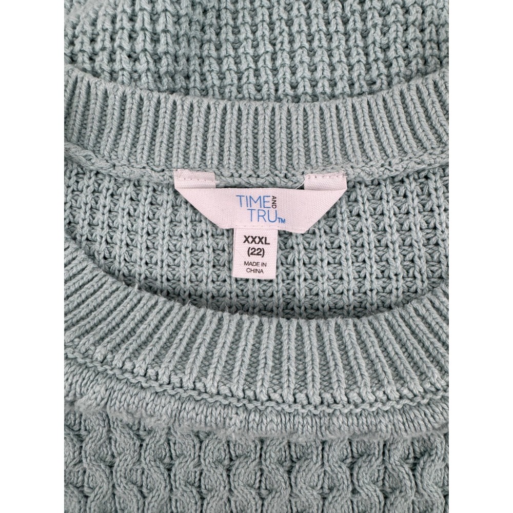 Time and Tru Womens XXXL 22 Light Blue Textured Cable Knit Crew Neck Sweater - Picture 4 of 5
